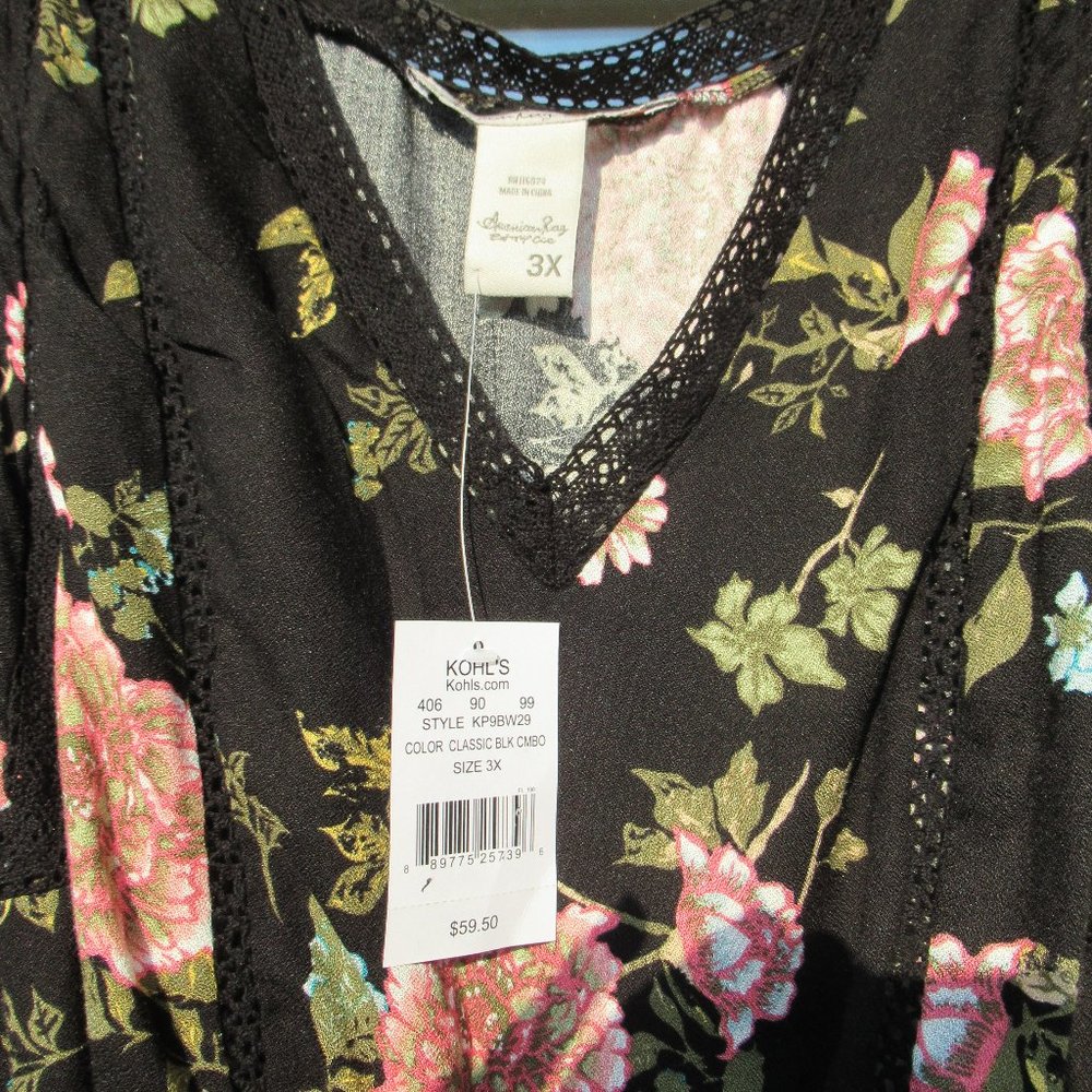 Relisted American Rag floral print sleeveless dress w crochet like detail 3X jrs - Picture 12 of 16
